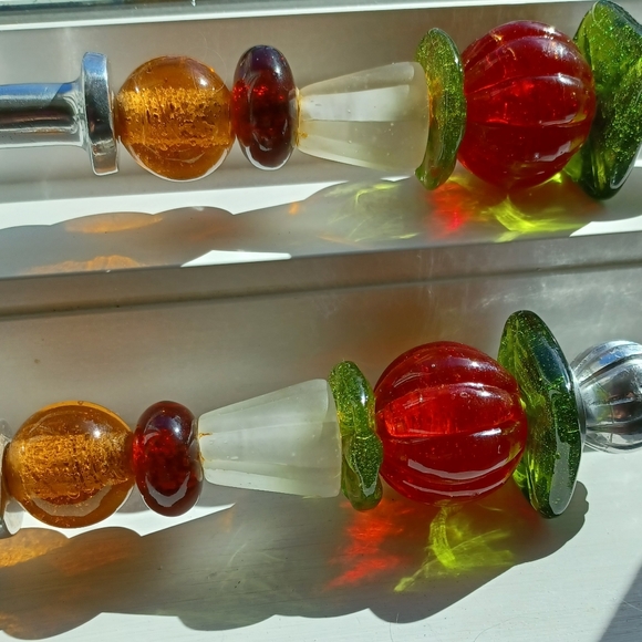 💚Beautiful glass bead handled metal salad fork and spoon - Picture 4 of 5